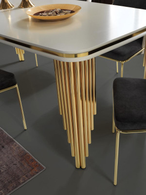 Sala da pranzo di lusso, set da pranzo, tavolo e sedie, 6 pezzi, oro bianco