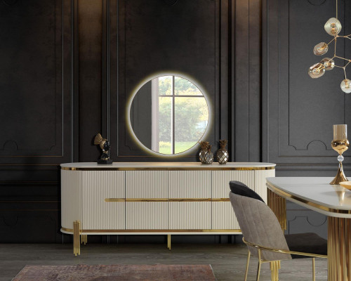 Sala da pranzo di lusso, set da pranzo, tavolo e sedie, 6 pezzi, oro bianco