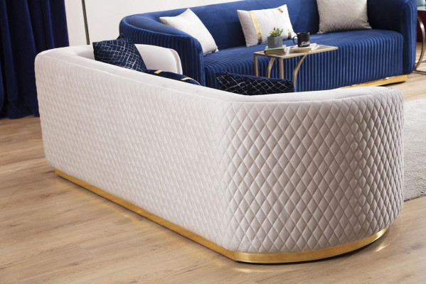 Divano a tre posti con poltrona in acciaio inossidabile in tessuto blu 3+3+1.