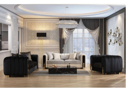 Moderno set di divani 2x tre posti + poltrona, arredi imbottiti in acciaio inossidabile, 3 pezzi.