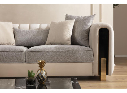 Divano a tre posti bianco di lusso, design moderno in acciaio inossidabile, mobili da soggiorno.