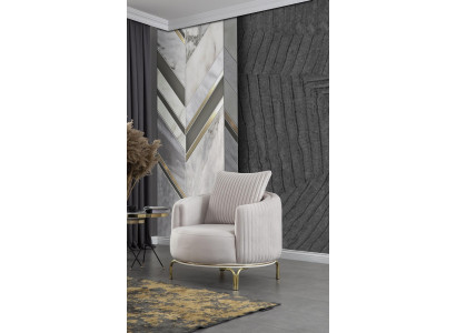 Sedia di lusso Bianca, poltrona da soggiorno in poliestere e acciaio inox.