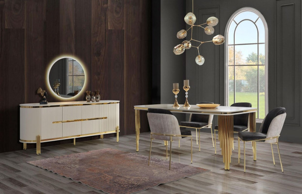 Mobile elegante in legno in stile moderno per la sala da pranzo, bianco.
