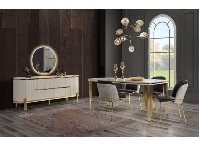 Mobile elegante in legno in stile moderno per la sala da pranzo, bianco.