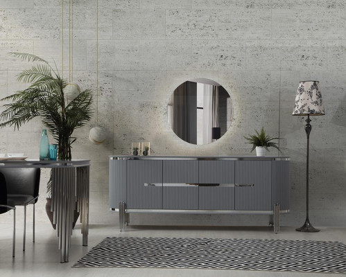 Grigio credenza di lusso, cassettiera, credenza, mobile da sala da pranzo, mobili in legno.