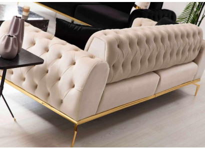 Divano Chesterfield moderno a tre posti in tessuto, mobile in acciaio inox, divano.