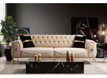 Elegante set di divani Chesterfield in acciaio inox.