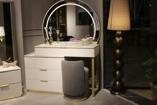 Tavolo da trucco con specchio Design mobili da camera da letto di lusso 2 pezzi. Nuovo