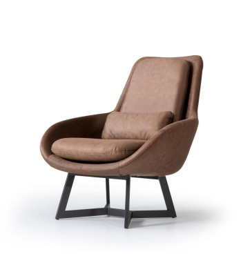 Poltrona design monoposto in ecopelle marrone.