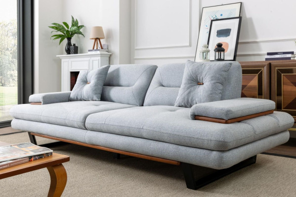 Mobili moderni per il soggiorno, divano a 3 posti grigio xxl di design, 238 cm.