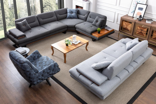 Designer 3 pezzi. Set salotto divano ad angolo a L + 3 + 1 posti moderno nuovo