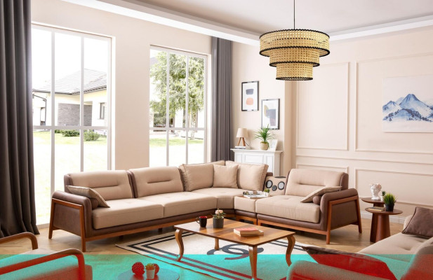 Set da soggiorno di lusso 3 pezzi divano ad angolo a forma di L 3 posti poltrona relax mobili