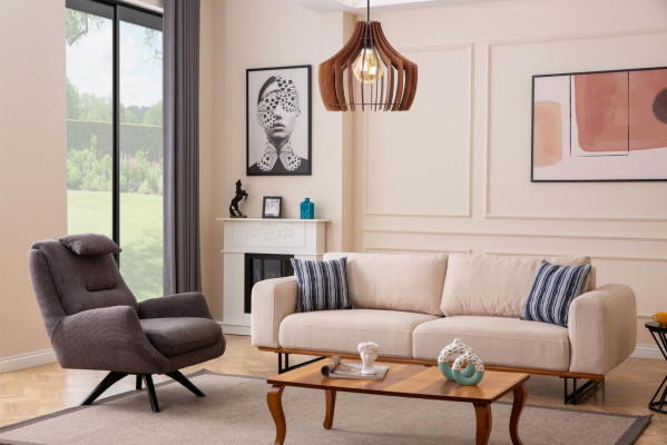 Set da soggiorno di lusso 2 pezzi, divano a 3 posti con poltrona, design divano