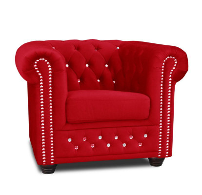 Poltrona design moderno imbottita in tessuto rosso, monoposto Chesterfield nuovo