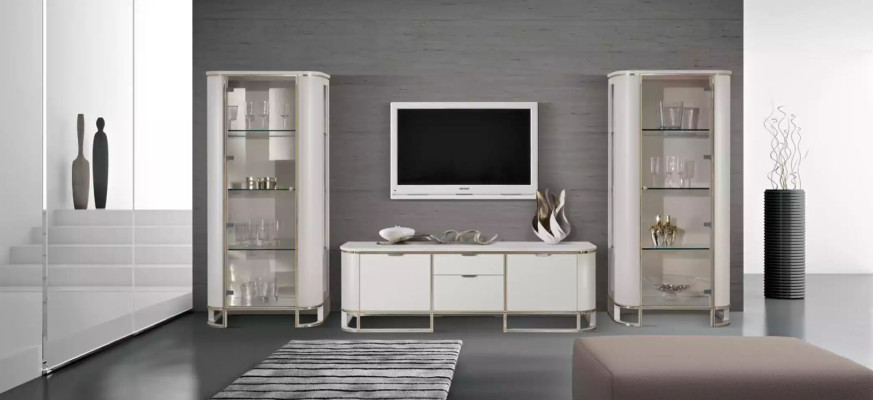 Set parete attrezzata 3 pezzi. Soggiorno 2x vetrina supporto TV. Garniture classica.
