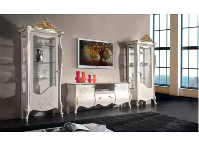 Soggiorno classico parete 2x vetrina credenza tavolino TV scaffale 3 pezzi.