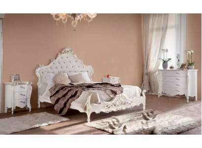 Set di biancheria da letto bianca con letto 2 comodini comò in legno 4 pezzi