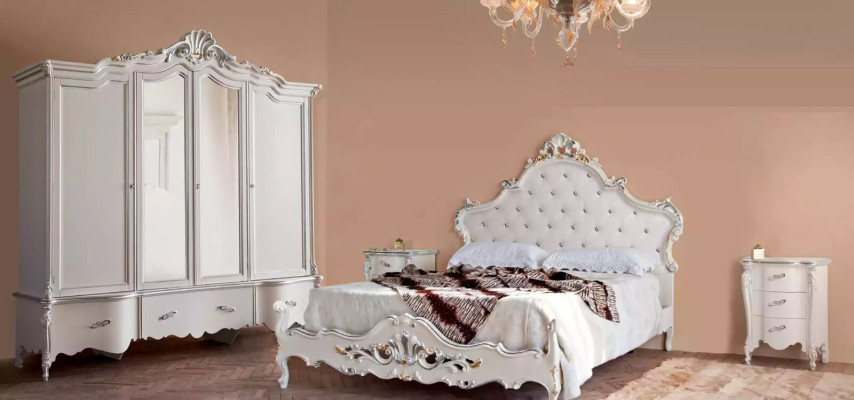 Set di biancheria da letto bianca con letto 2 comodini comò in legno 4 pezzi