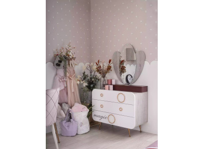 Mobile a cassetti in legno bianco 3 pezzi con specchio da designer Set per cameretta per bambini 2 pezzi