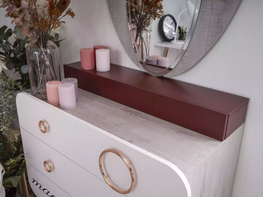 Mobile a cassetti in legno bianco 3 pezzi con specchio da designer Set per cameretta per bambini 2 pezzi