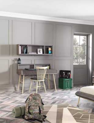 Scrivania Libreria Tavolo per Computer Scaffale Grigio Legno Set per Bambini 2 pezzi