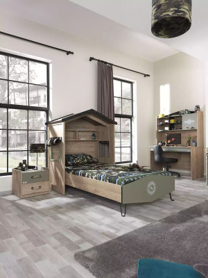 Design Cornice letto Letto Legno Verde Ragazzi Mobili per bambini Letto per bambini Moderno