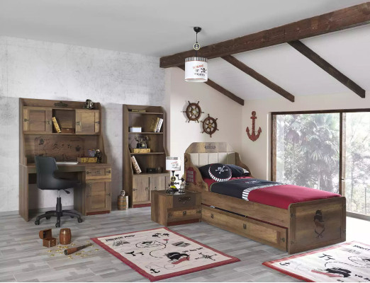 Struttura letto Letto funzionale Letto estensibile Pirata Marrone Legno Letto per bambini Letto