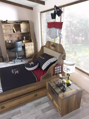 Struttura letto Letto funzionale Letto estensibile Pirata Marrone Legno Letto per bambini Letto
