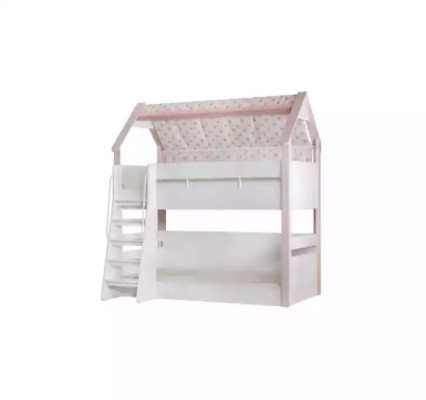 Letto a castello per bambini - Struttura letto a soppalco in legno rosa.