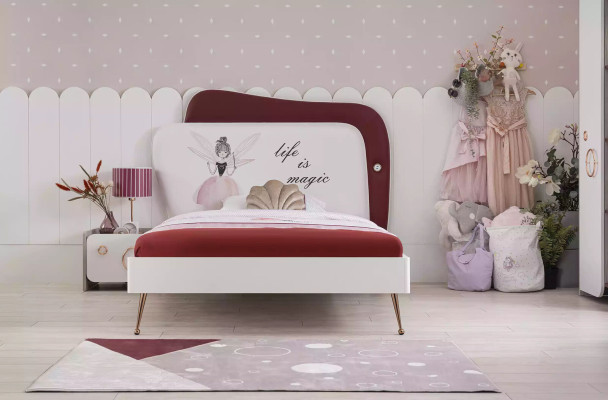 Bianco Rosso Set camera per bambini Letto comodino Armadio Mobili in legno 3 pezzi