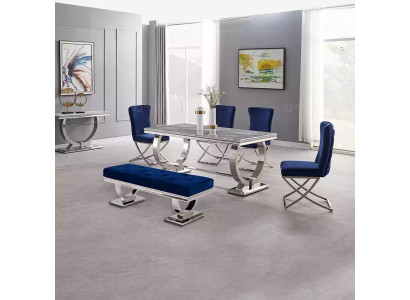 Designer tavolo rettangolare da pranzo, mobili da sala da pranzo di lusso in acciaio inossidabile.