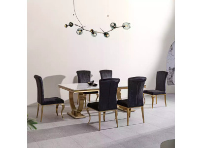 Designer tavolo rettangolare da pranzo, mobili da sala da pranzo di lusso in acciaio inossidabile.