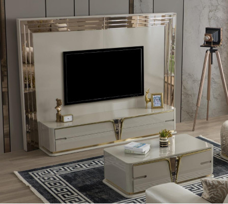Tavolino moderno Soggiorno Mobili in acciaio inossidabile Mobili in legno Design Beige