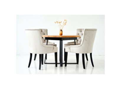 Set da pranzo Tavolo + 4 sedie Chesterfield Sedie Sedili in legno Imbottitura completo