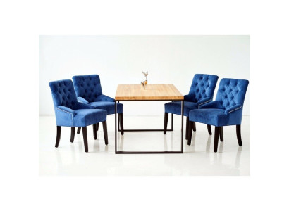 Tavolo da pranzo in legno moderno + 6 sedie Chesterfield gruppo sala da pranzo set 7 pezzi.