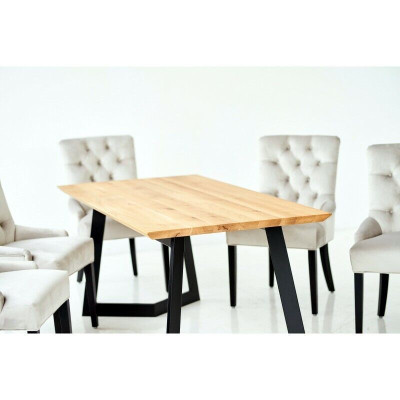 Tavolo in legno marrone con struttura metallica, designer x6 sedie Chesterfield lussuoso set da 7 pezzi.