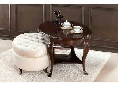 Sgabello rotondo in pelle con tavolino, tavolino da servizio, set di 2 pezzi, salotto Verona.