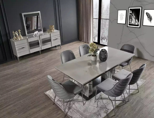 Mobili da sala da pranzo grigi Tavolo Sedie Set da pranzo Mobilio moderno