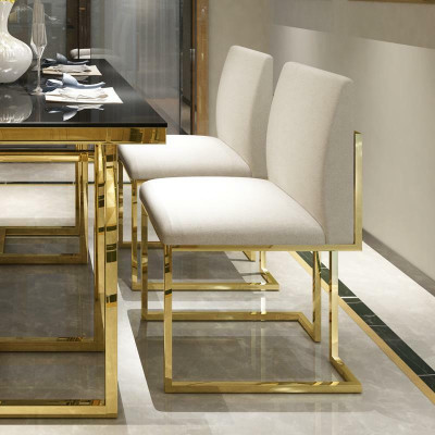 Set di sedie con cuscino Swing, sedie da pranzo con schienale in tessuto moderno di lusso.