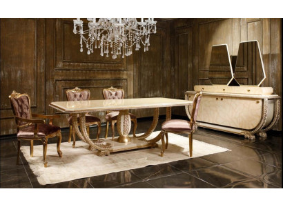 Set da sala da pranzo classico. Tavolo da pranzo raffinato, 4 sedie, credenza, vetrina, 8 pezzi.