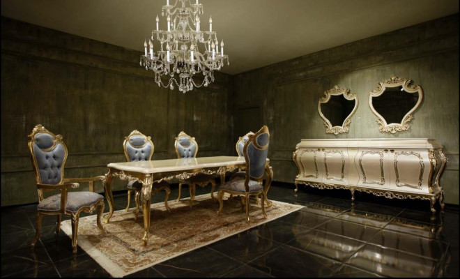 Lussuoso set da pranzo tavolo da pranzo 6 sedie credenza vetrina specchio