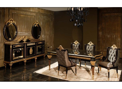 Classico set da pranzo nero con tavolo da pranzo, 4 sedie e vetrina 7 pezzi