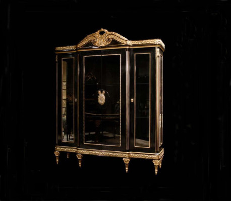 Classico set da pranzo nero con tavolo da pranzo, 4 sedie e vetrina 7 pezzi