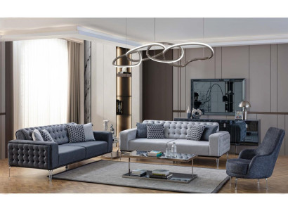 Chesterfield Gruppo salotto grigio divani soggiorno divano a tre posti + poltrona