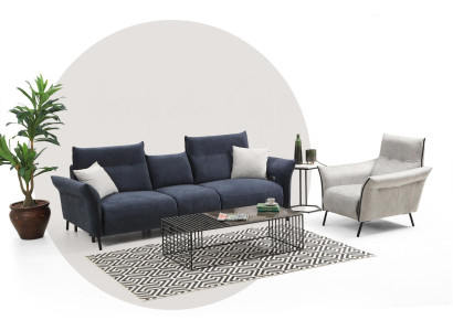 Divano set lusso a tre posti con poltrona imbottita per il soggiorno nuovo