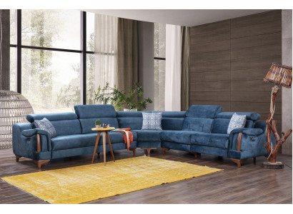 Divano ad angolo moderno a L blu, design salotto divano nuovo.