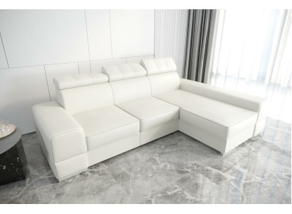 Divano ad angolo design a forma di L in pelle beige per soggiorno elegante di lusso con arredamento moderno.