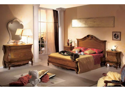 Set da camera da letto marrone con letto, 2 comodini, cassettiera, specchio - stile classico