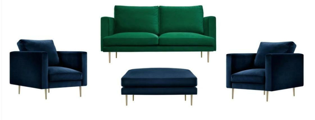Set da divano verde pouf poltrona salotto gruppo mobili tessuto stoffa divani nuovi