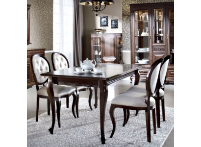 Tavolo da pranzo in legno color marrone scuro - set da 5 pezzi con sedie Chesterfield classiche in pelle.